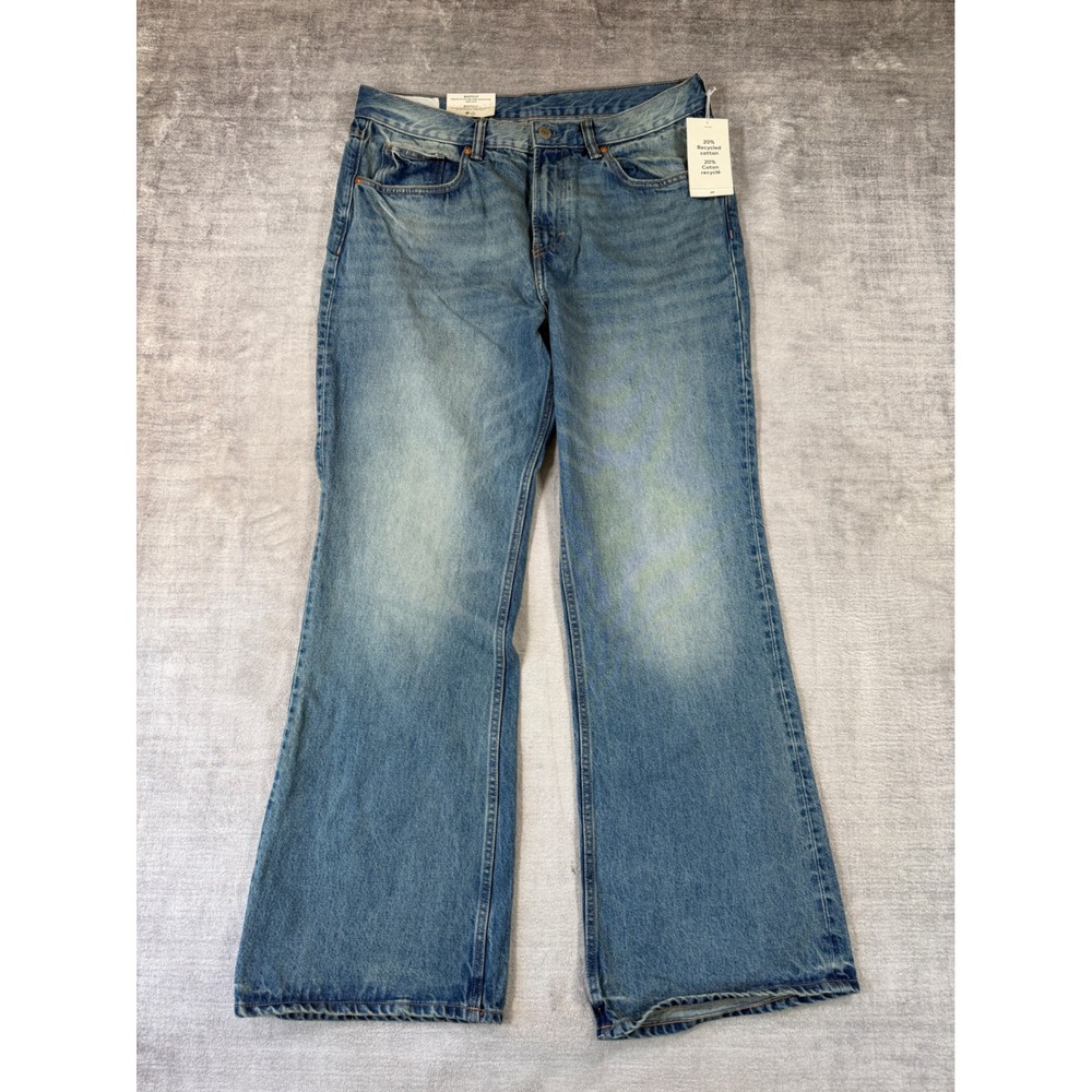 H&M Bootcut Jeans Men 36x32 Blue Light Wash High Waist Recycled Cotton Flare NWT